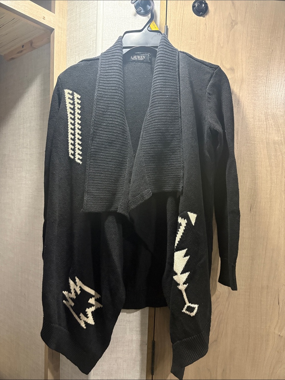 Lauren Ralph Lauren Black Cardigan with Cream Geometric Accents